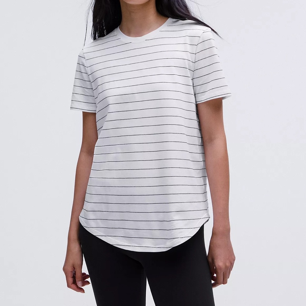 lululemon athletica White Tee with Black Pinstripes